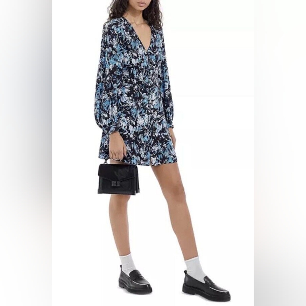 The Kooples Firework 100% Silk Mini Dress Size 1 Fully Lined Long Sleeve